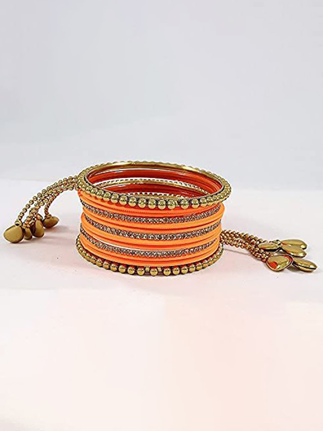 

ZULKA Set Of 26 Cubic Zirconia Studded & Beaded Latkan Bangles, Gold