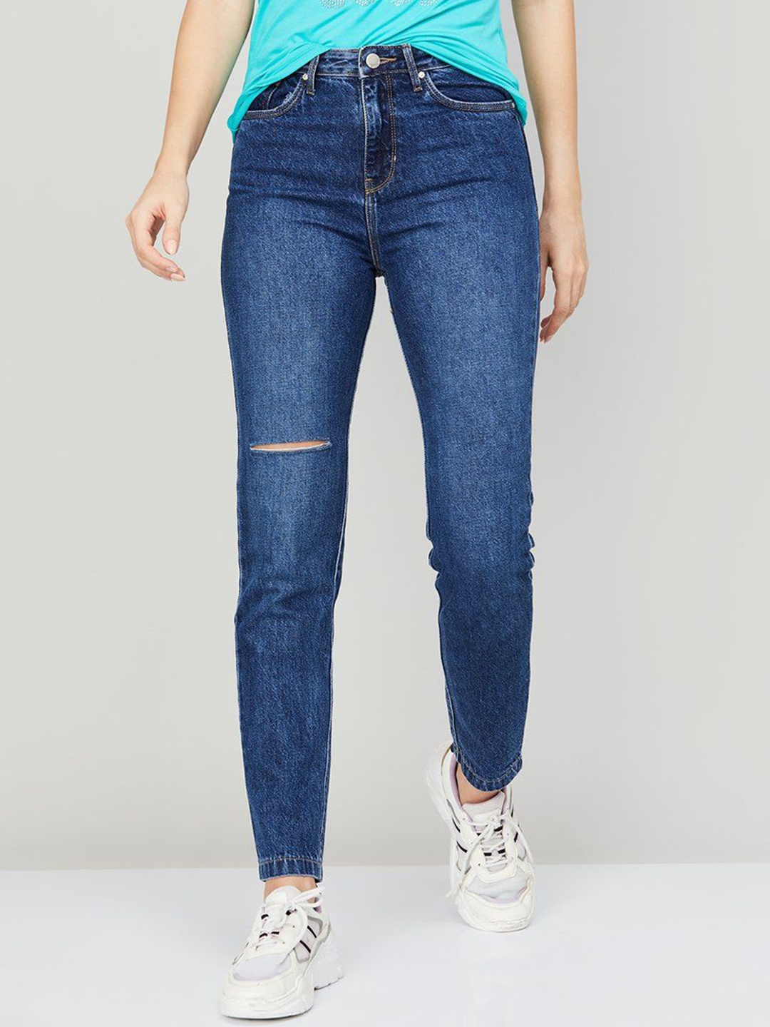 

Xpose Women Comfort High-Rise Low Distress Jeans, Blue
