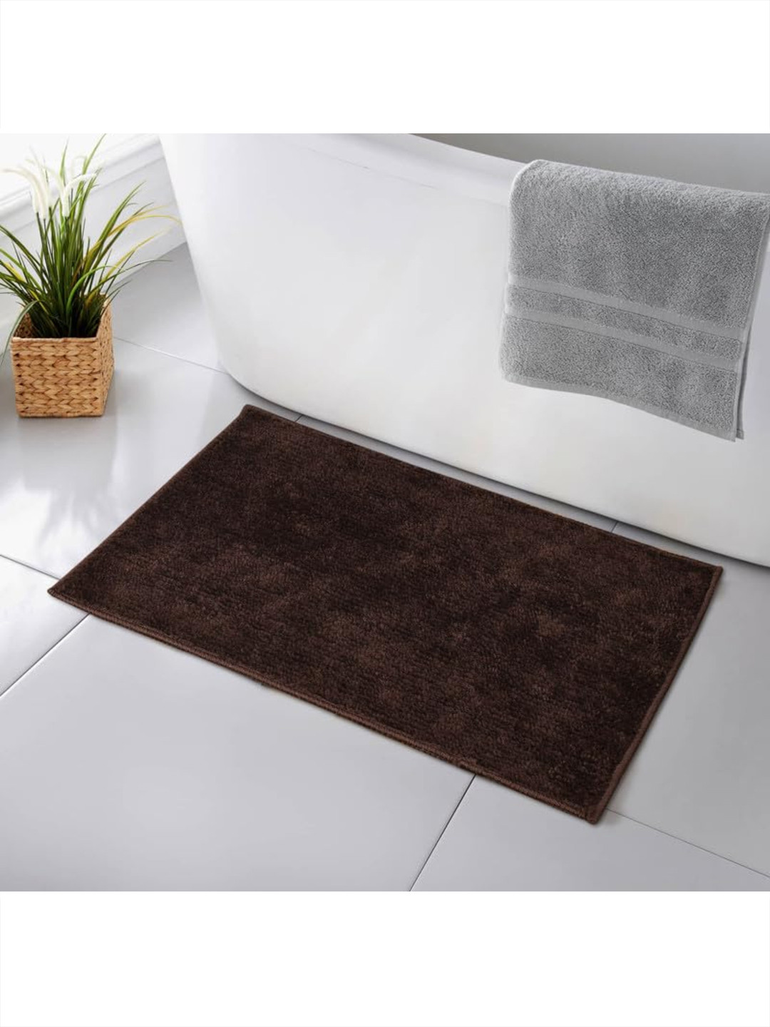 

MAA HOME CONCEPT Brown Self-design 1500 GSM Microfiber Anti-Skid Bath Rug