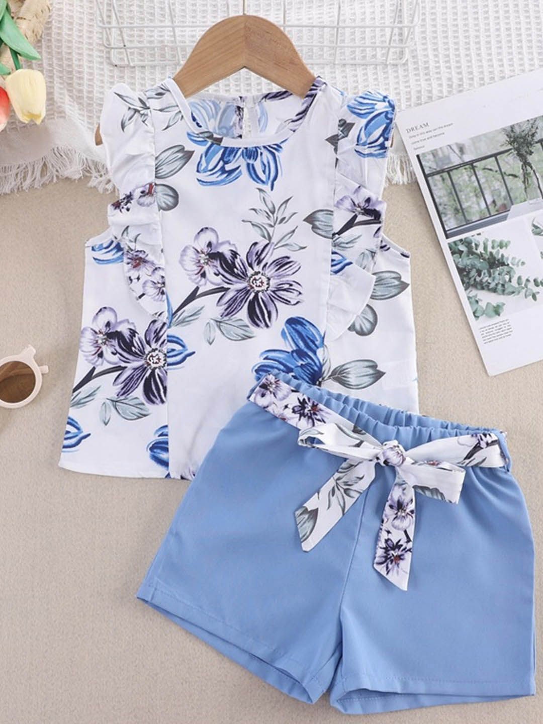 

Xsole Girls Floral Printed Top With Shorts, White