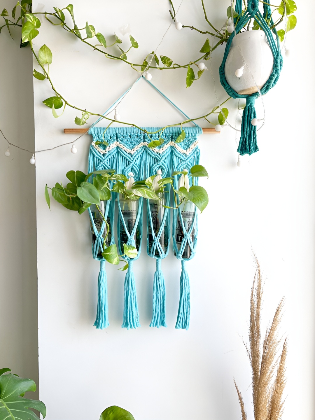 

Story of Knots Blue Handmade Wall Planter, Turquoise blue