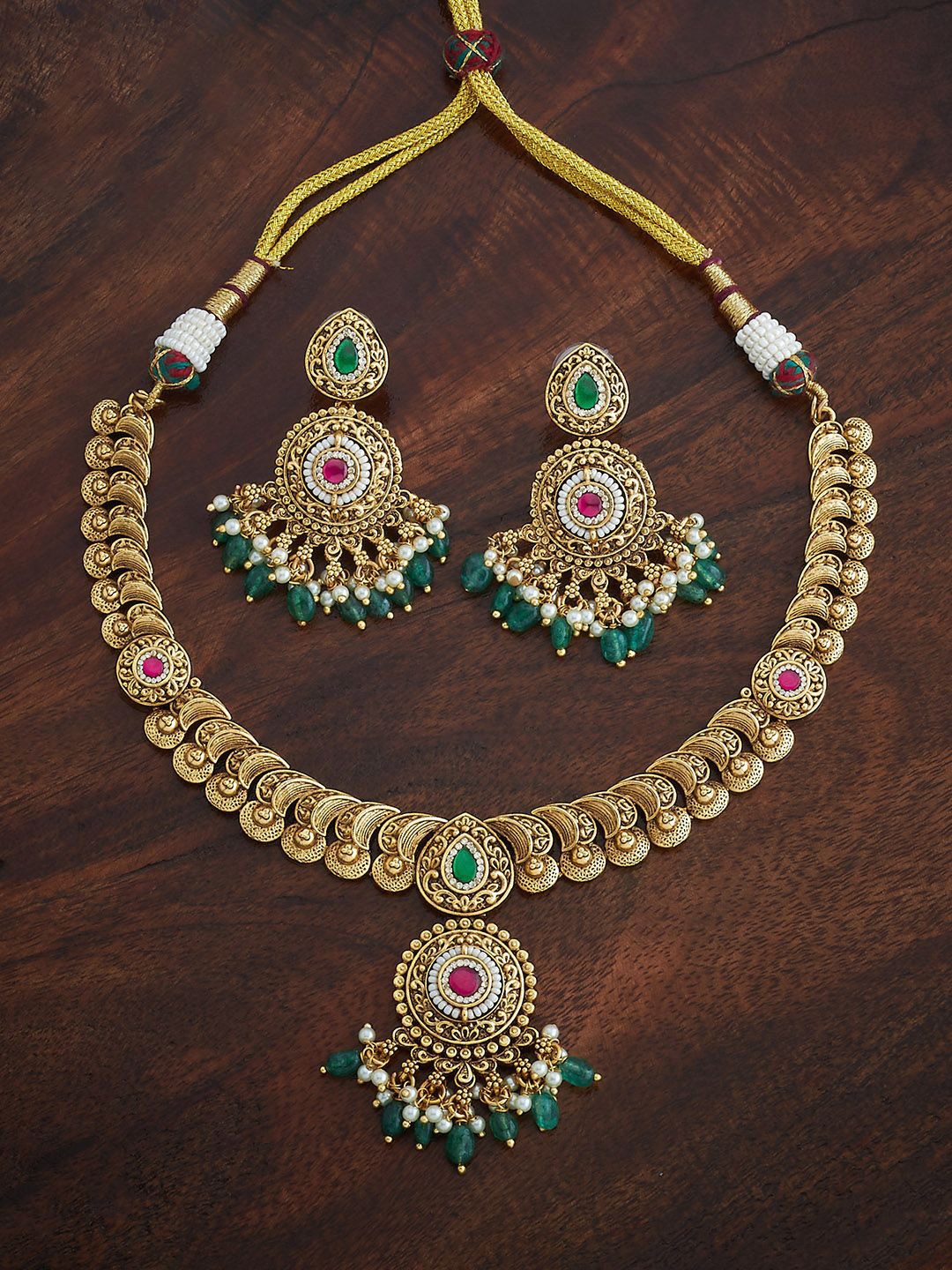 

Kushal's Fashion Jewellery Gold-Plated Stone-Studded & Beaded Antique Jewellery Set