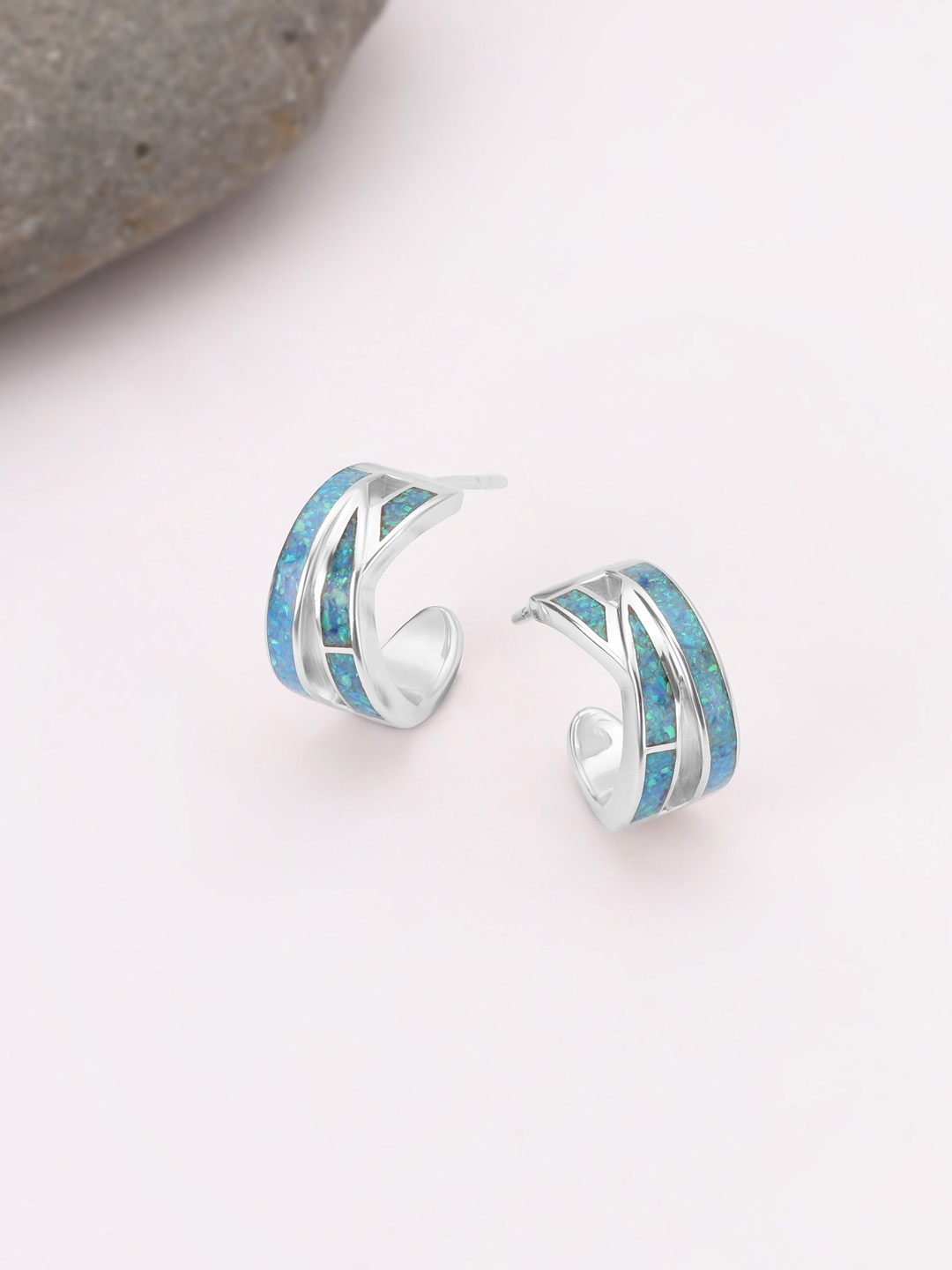 

Mia by Tanishq Shine Waves Opal Studded Half Hoop Earring, Silver