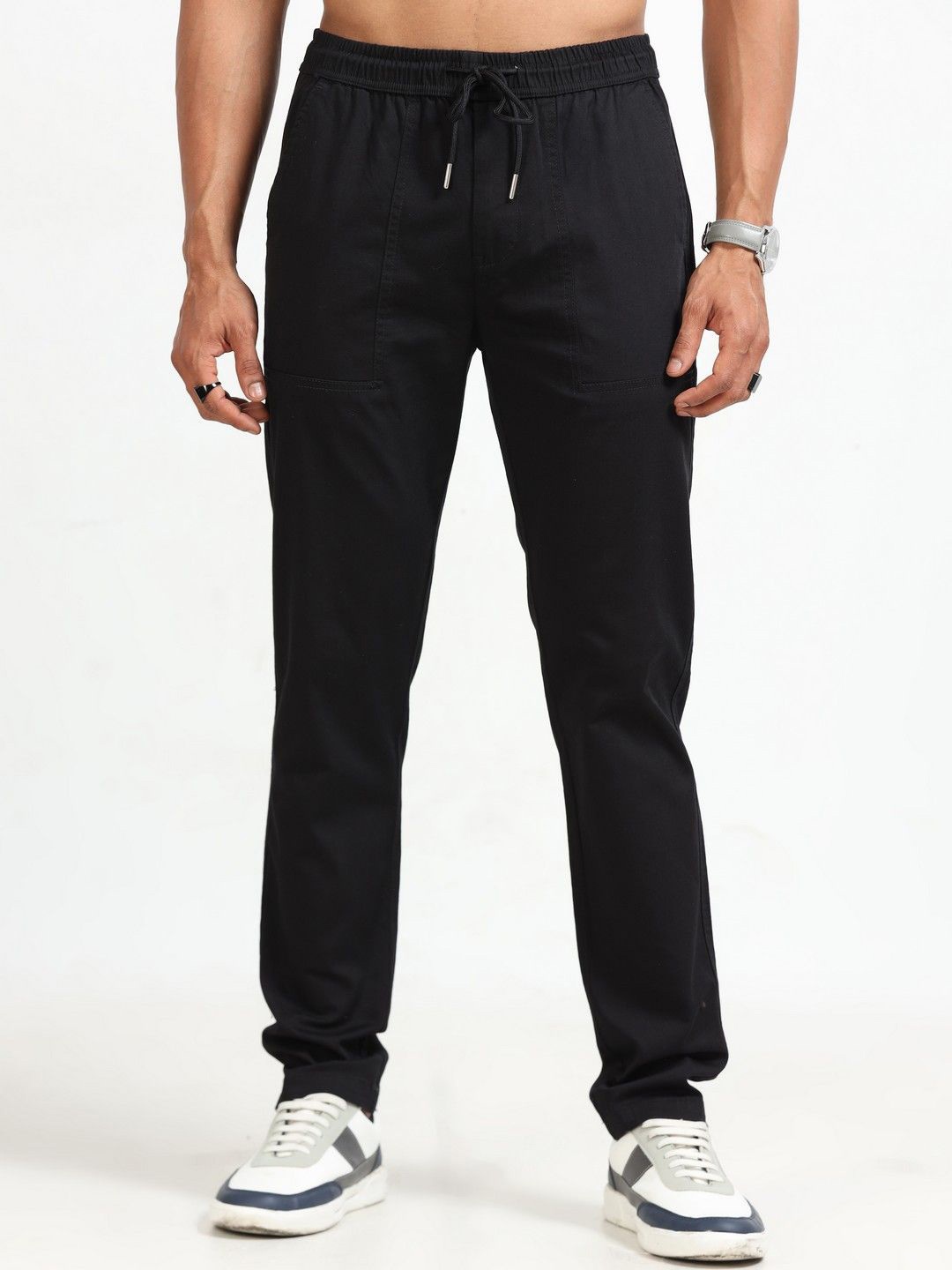 

THE BEETEL HOUSE Men Relaxed Comfy Airport Trousers, Black