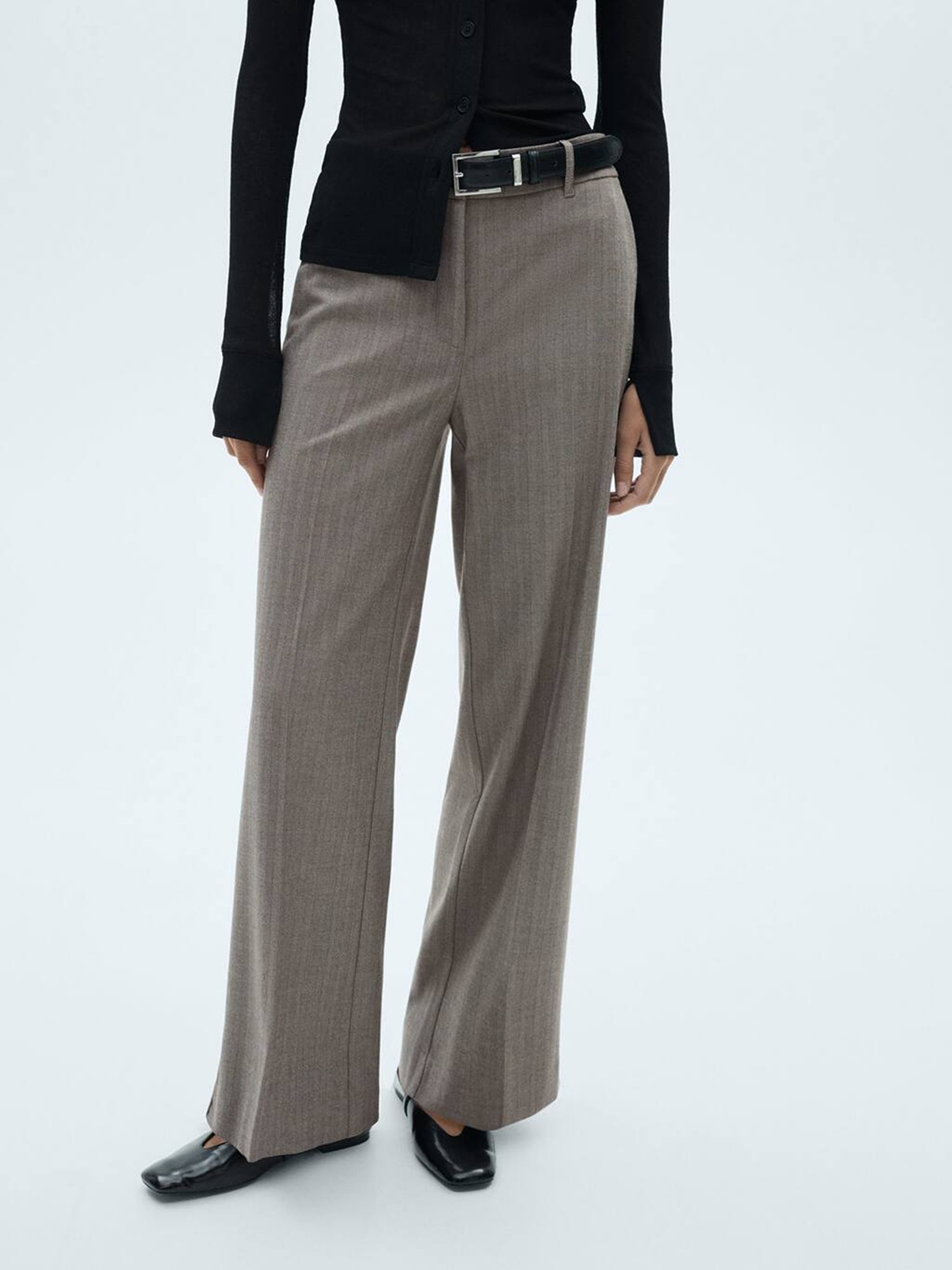 

MANGO Women Herringbone Formal Trousers, Brown