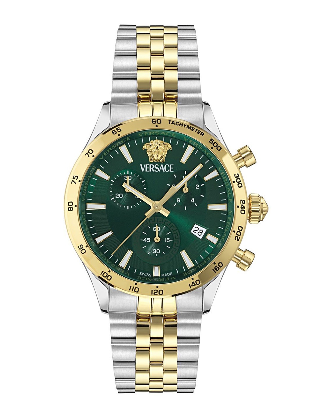 

Versace Men Embellished Dial & Stainless Steel Bracelet Style Straps Analogue Chronograph Watch VECFA0224, Green