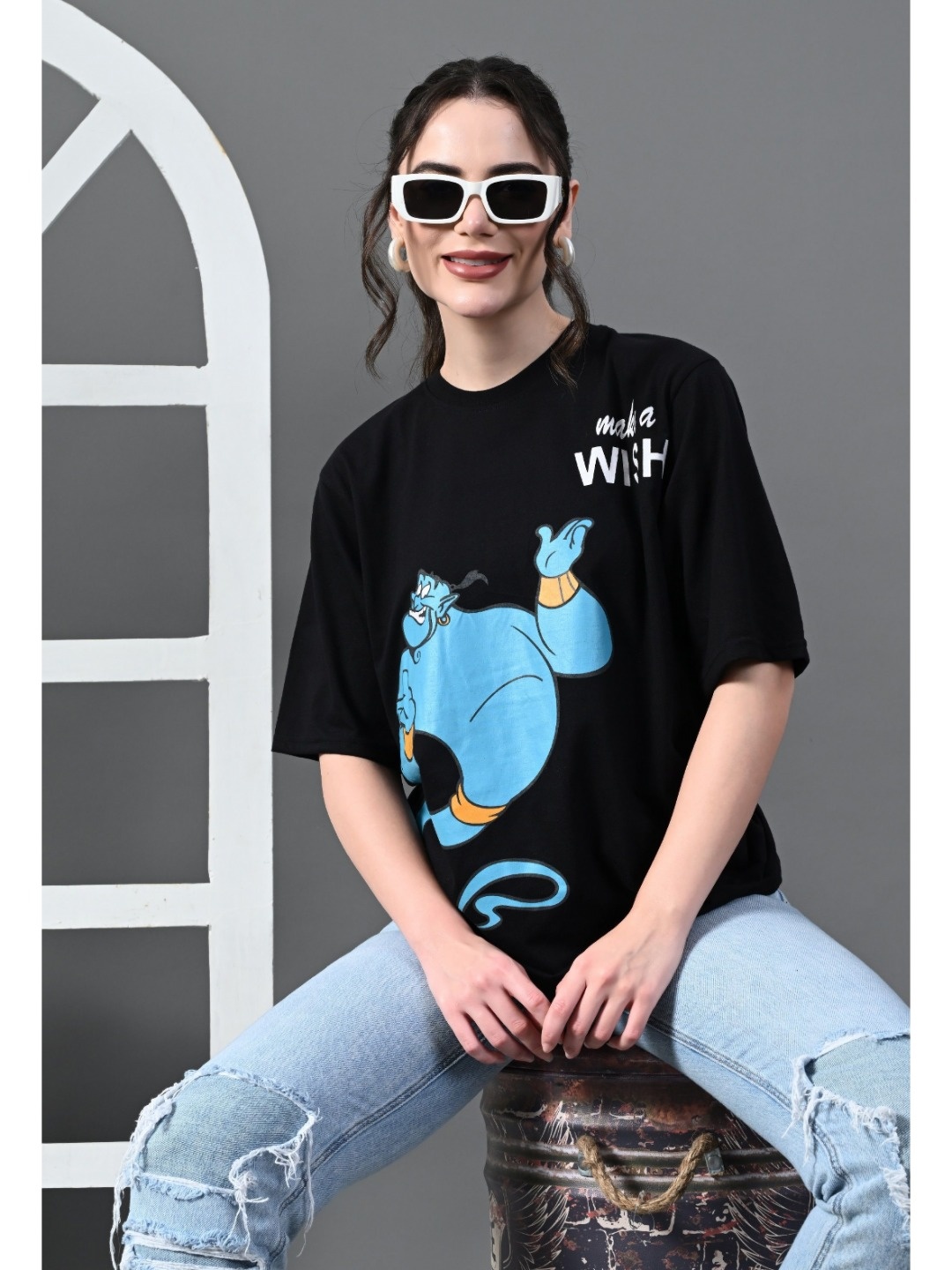 

CORSICA Women Printed Drop-Shoulder Sleeves Bio Finish T-shirt, Black