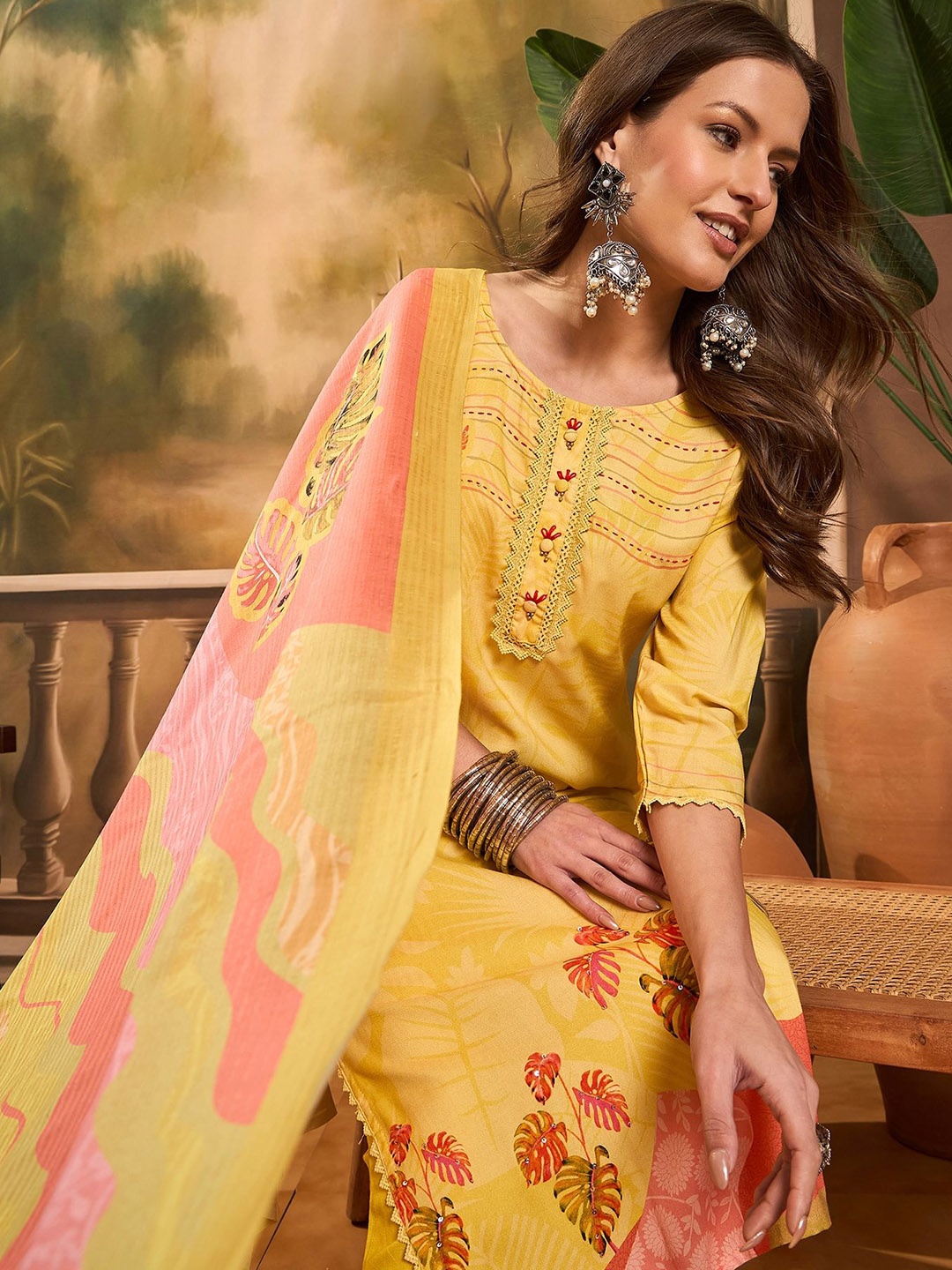 

Sangria Printed Kurta & Trouser With Dupatta, Mustard