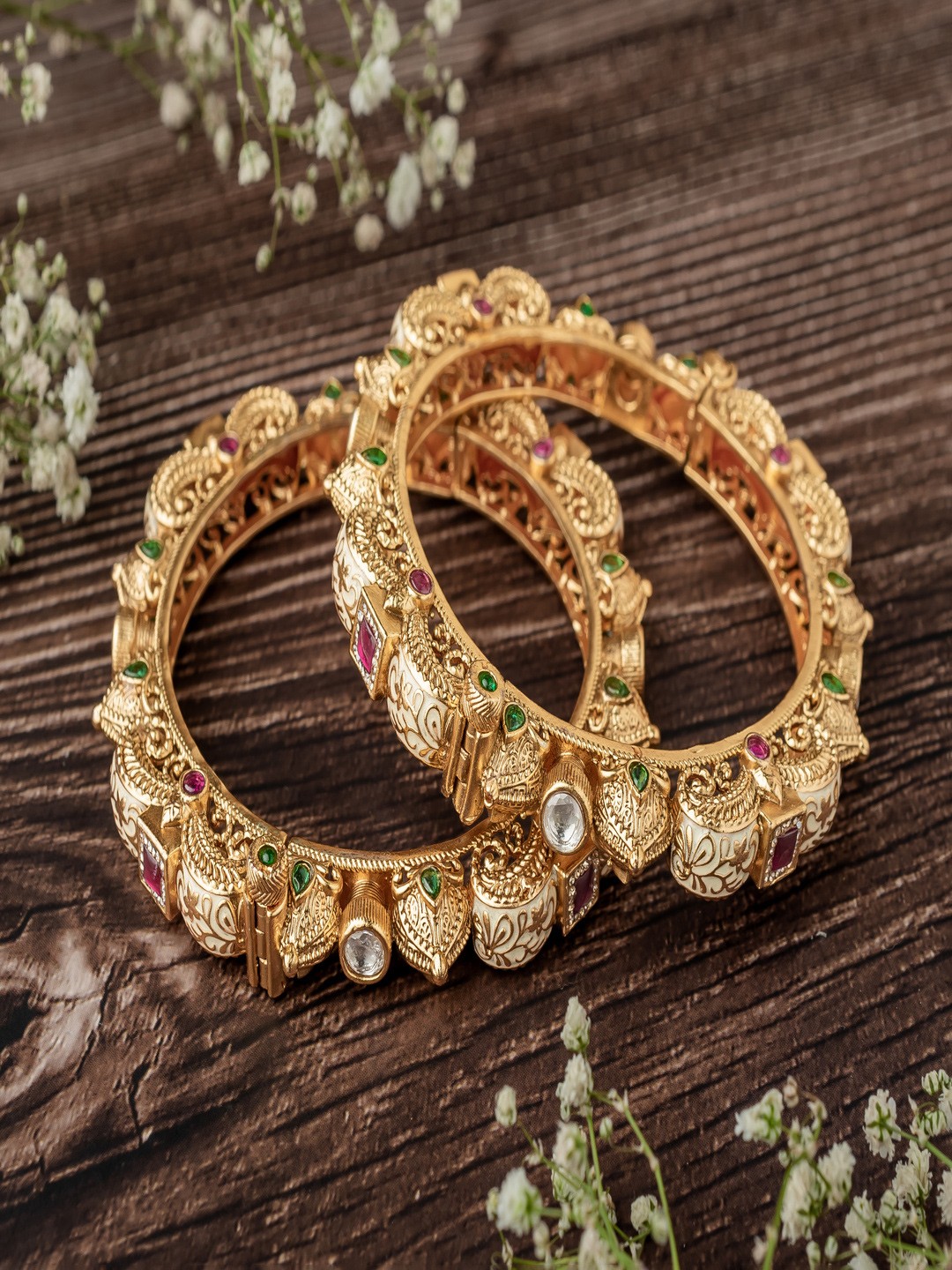 

vivinia BY VIDHI MEHRA MEHRA Set Of 2 Gold Plated Artificial Stones Studded Bangles