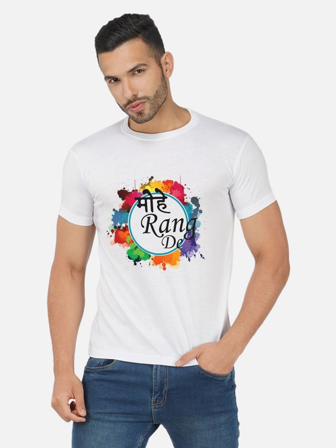 

Moda Rapido Men Holi Printed Tshirt, White