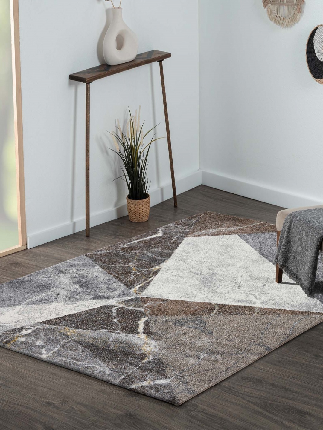 

OBSESSIONS Grey Abstract Anti-Skid Polypropylene Carpet