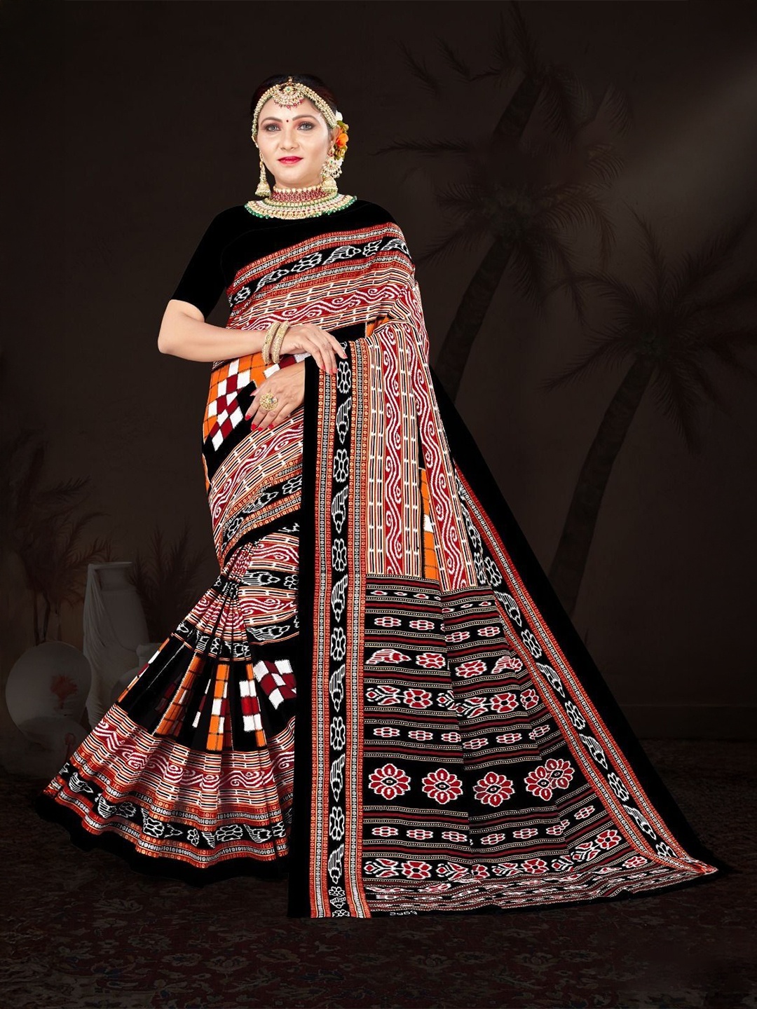 

pasapalli Pure Cotton Sambalpuri Saree, Black