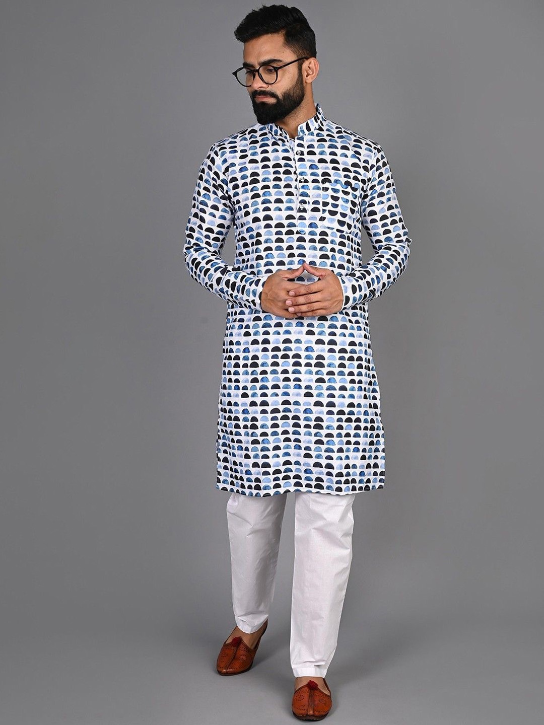 

PulseIQ Men Printed Regular Pure Cotton Kurta with Pyjamas, Blue