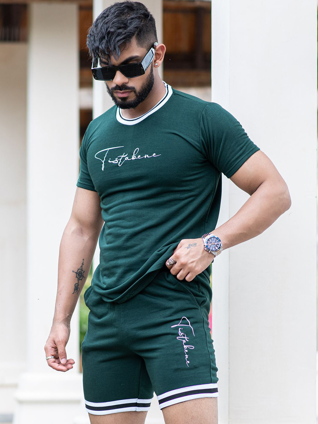 

Tistabene Printed T-shirt & Shorts Co-Ords, Green