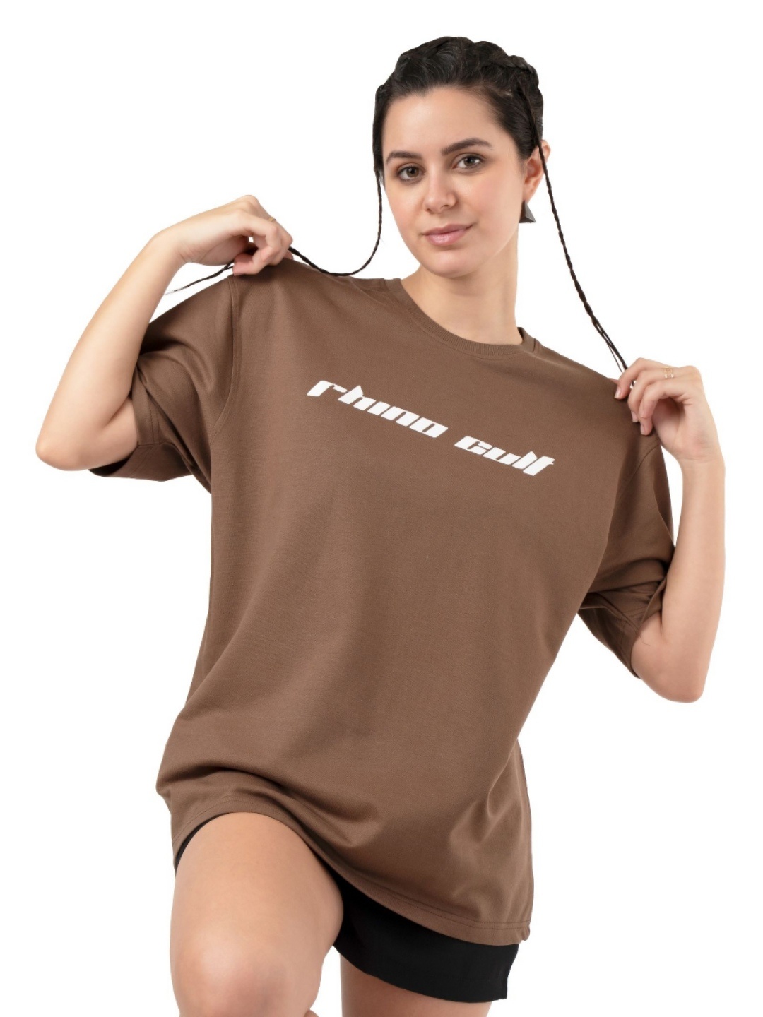 

RHINO CULT Women Printed Raw Edge T-shirt, Coffee brown