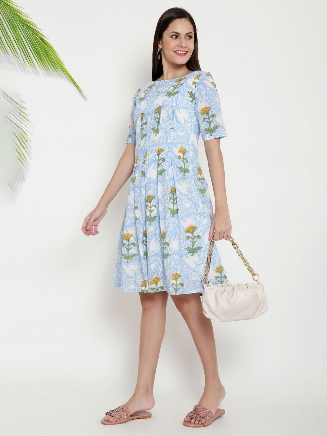 

PALASH Floral Print Fit & Flare Dress, Blue