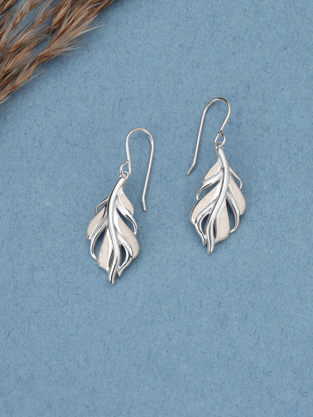 

Mia by Tanishq Ethereal Leaf Shaped Drop Earring, Silver