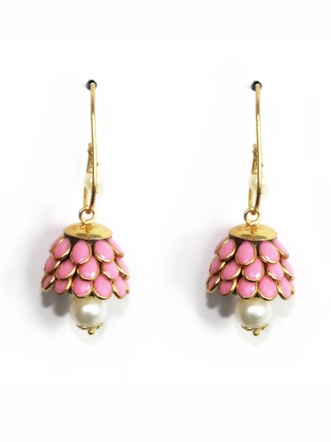

QUEENS JEWELS Gold Plated Kundan Studded Dome Shaped Jhumkas Earrings, Pink