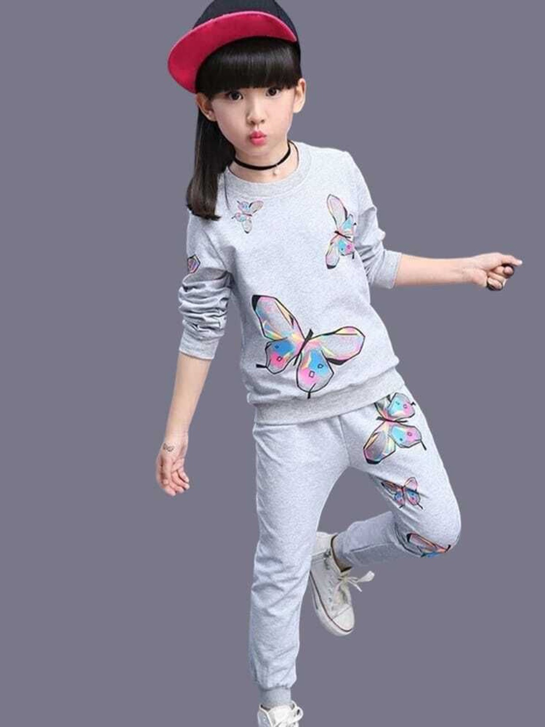 

KEESOR Girls Graphic Printed Tracksuits, Grey melange