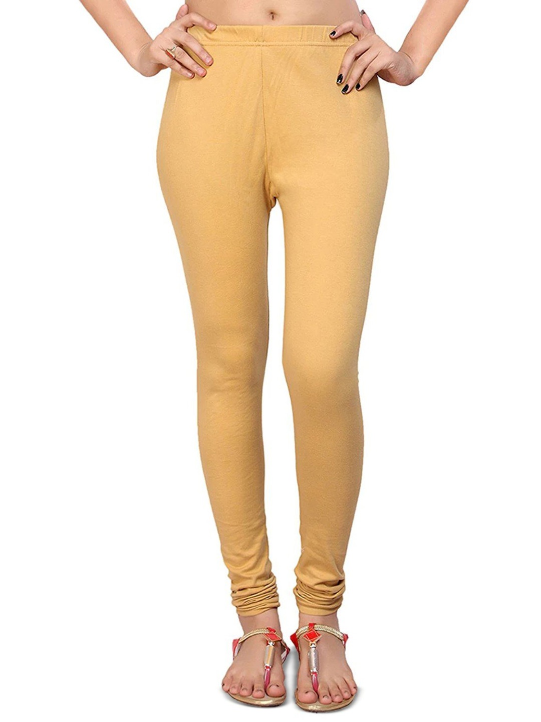 

Aadikart Solid Churidar Length Leggings, Beige