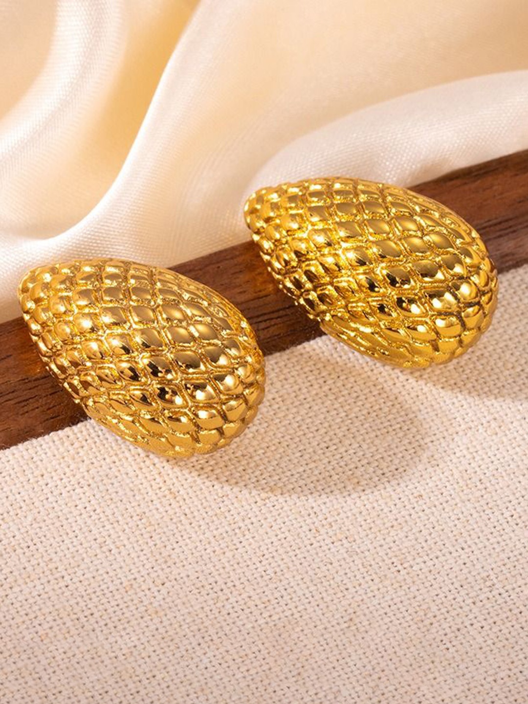 

KRYSTALZ Stainless Steel Gold-Plated Contemporary Shaped Drop Earrings
