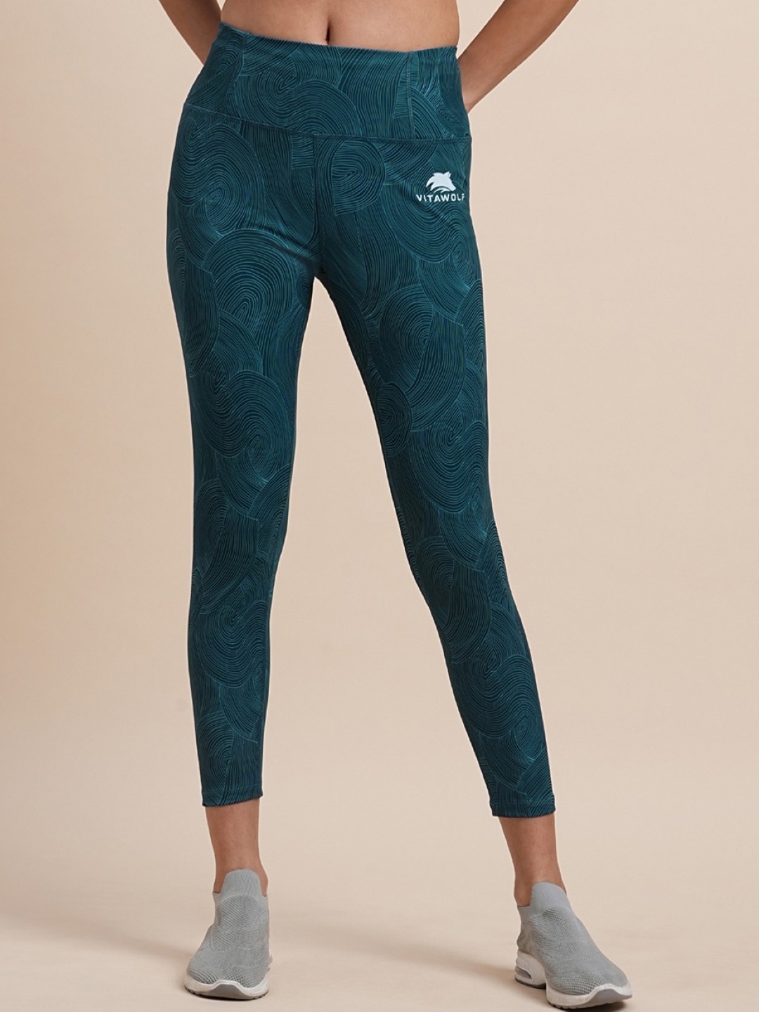 

VITAWOLF Printed Dry Fit Ankle Length Gym Tight, Teal