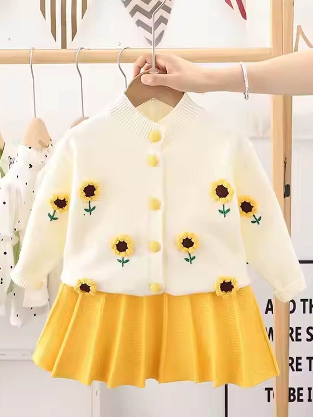

Xsole Girls Floral Embroidered Round Neck Top With Skirt, White