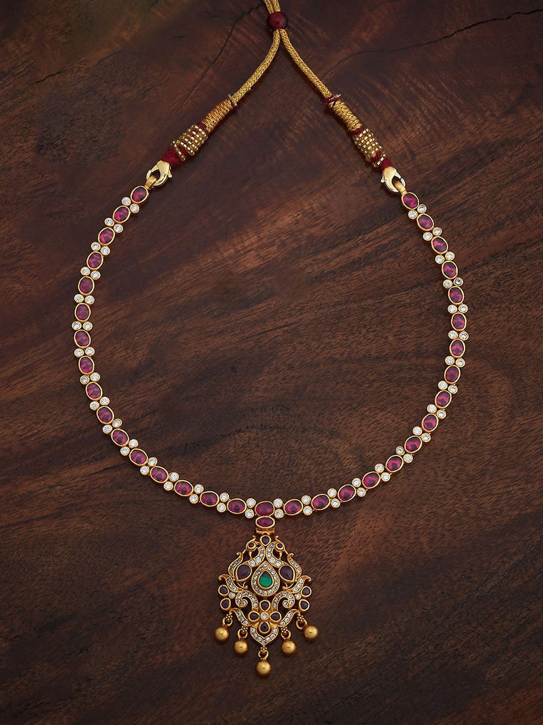 

Kushal's Fashion Jewellery Silver Gold-Plated Temple Necklace