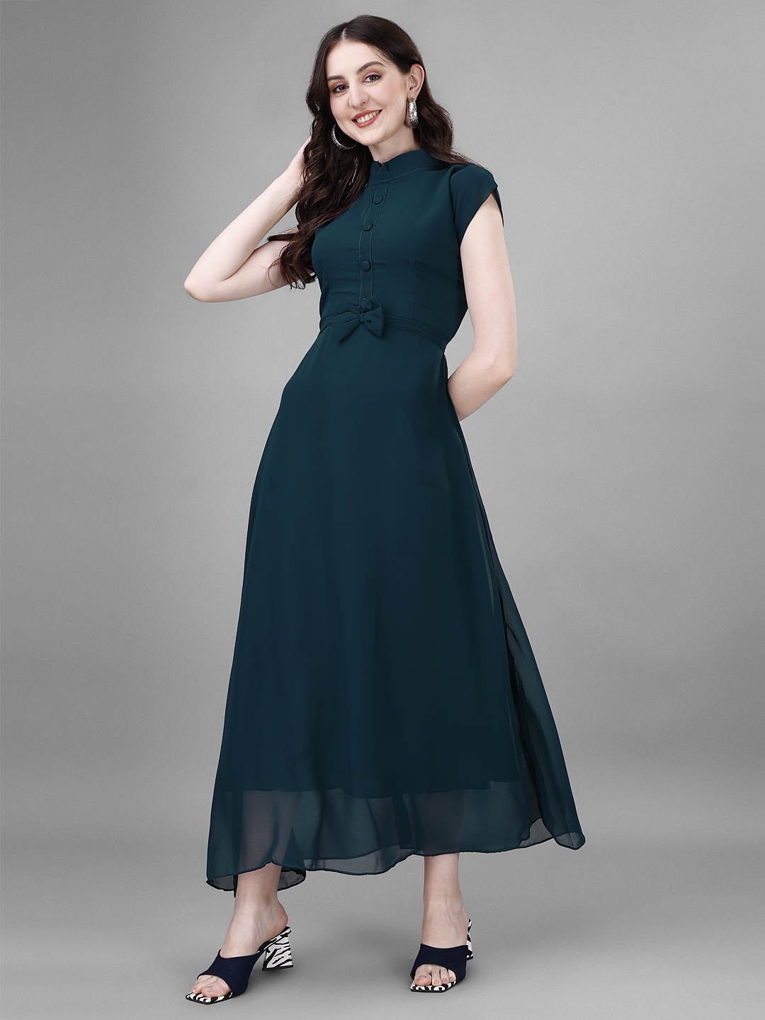 

Jash Creation Applique Georgette Fit & Flare Maxi Dress, Blue