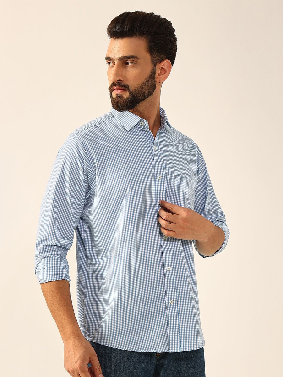 

ENSPYR Men Opaque Checked Casual Shirt, Blue