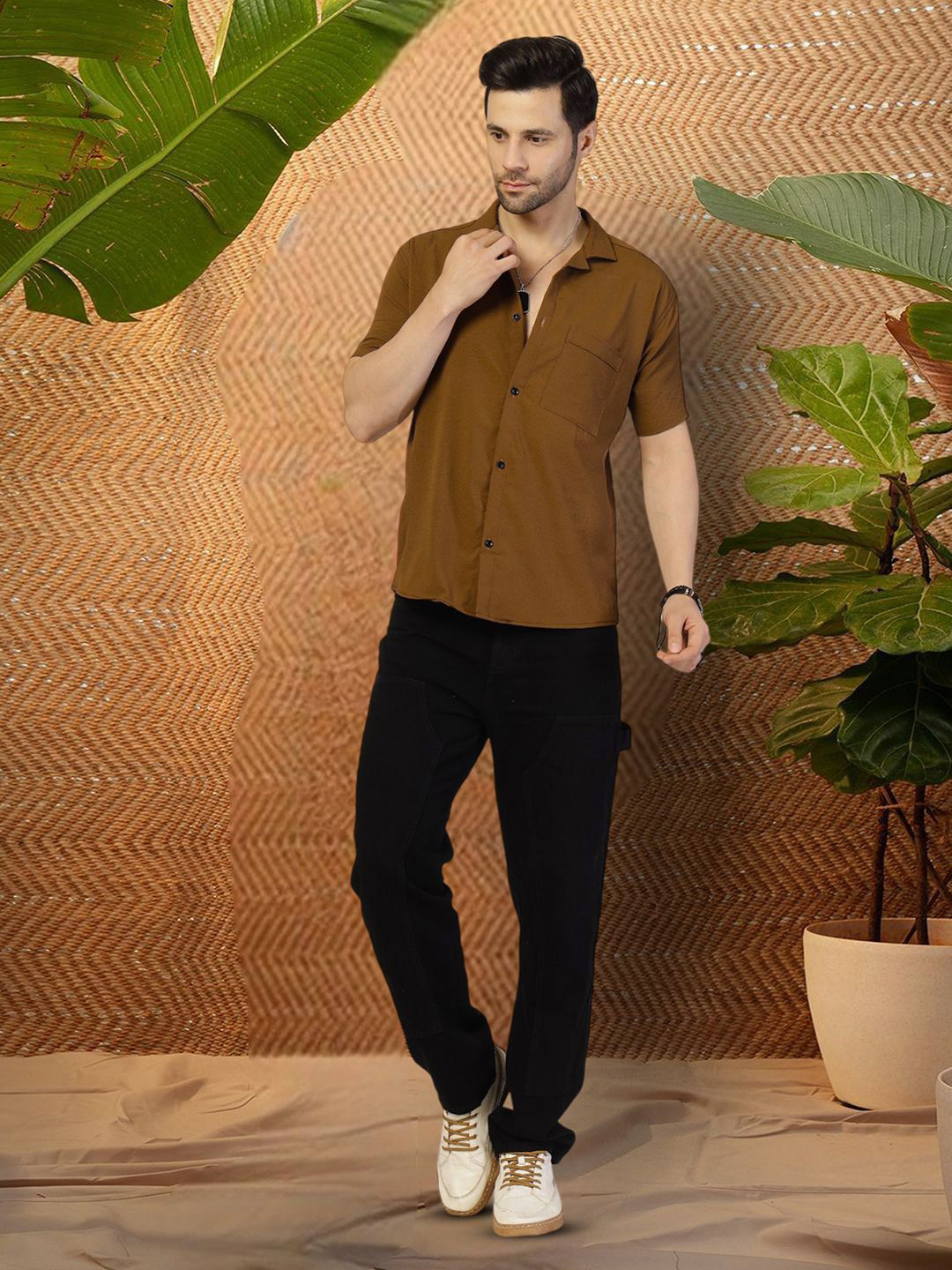 

Moda Rapido Men Original Opaque Casual Shirt, Brown