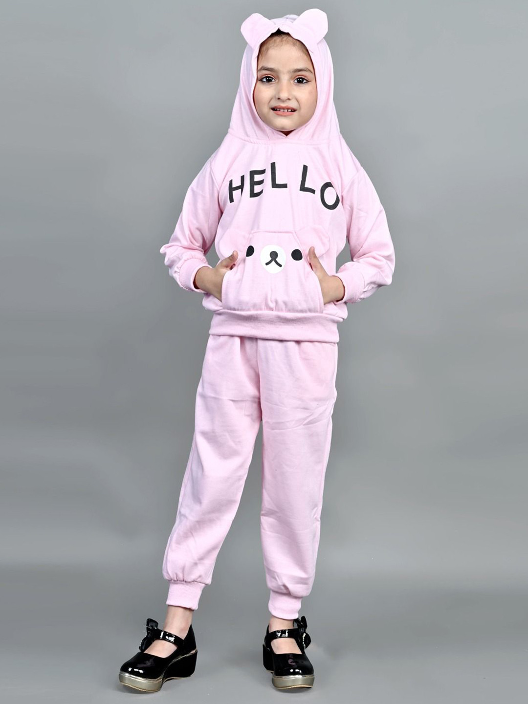 

MAYNEISHA Kids Printed Hooded Sweatshirt With Joggers, Pink