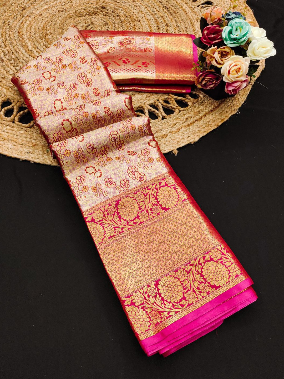 

Mitera Woven Design Zari Pure Silk Kanjeevaram Saree, Orange