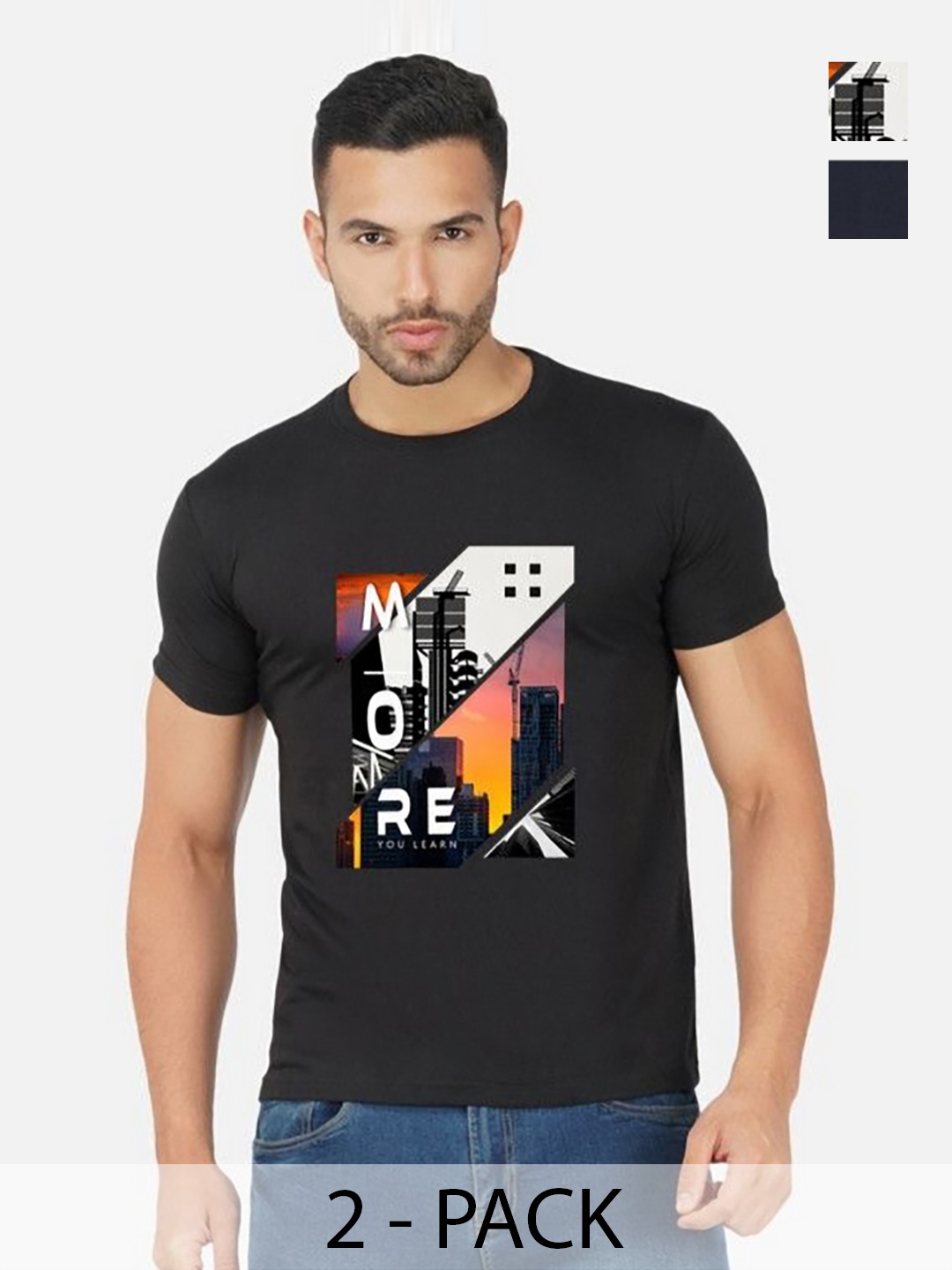

GLOBAL NOMAD Men 2 Printed Bio Finish Applique T-shirt, Black