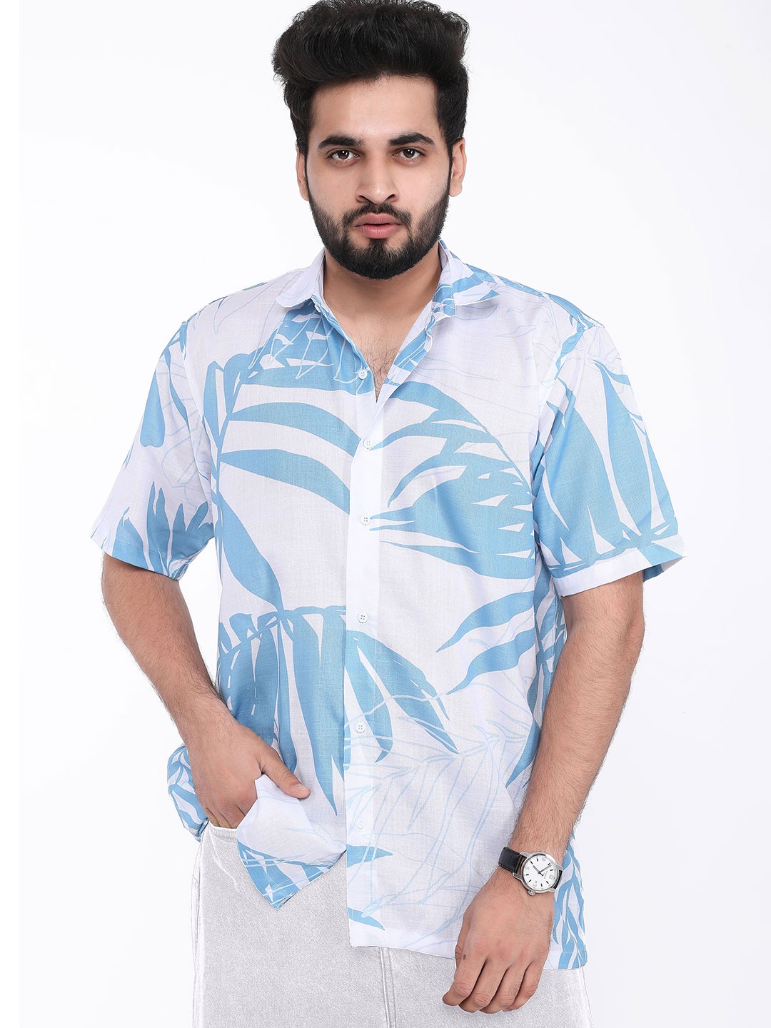 

BROWN BROTHERS Unisex Relaxed Floral Opaque Printed Casual Shirt, Blue