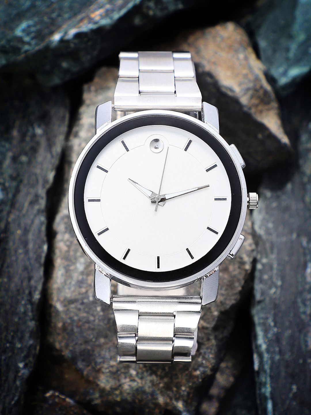

French Accent Men Patterned Dial & Stainless Steel Straps Analogue Watch SS25_FAWC1027, Silver