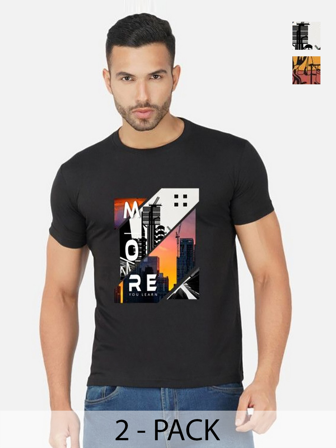 

GLOBAL NOMAD Men 2 Printed Bio Finish Applique T-shirt, Black