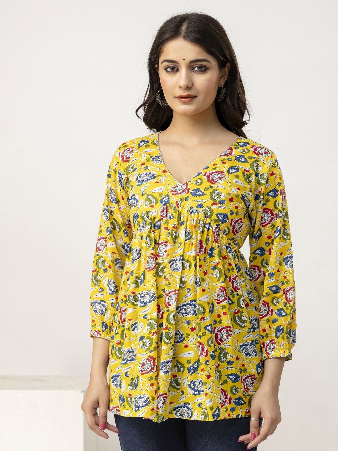 

all about you Print Cotton Styled Back Top, Yellow