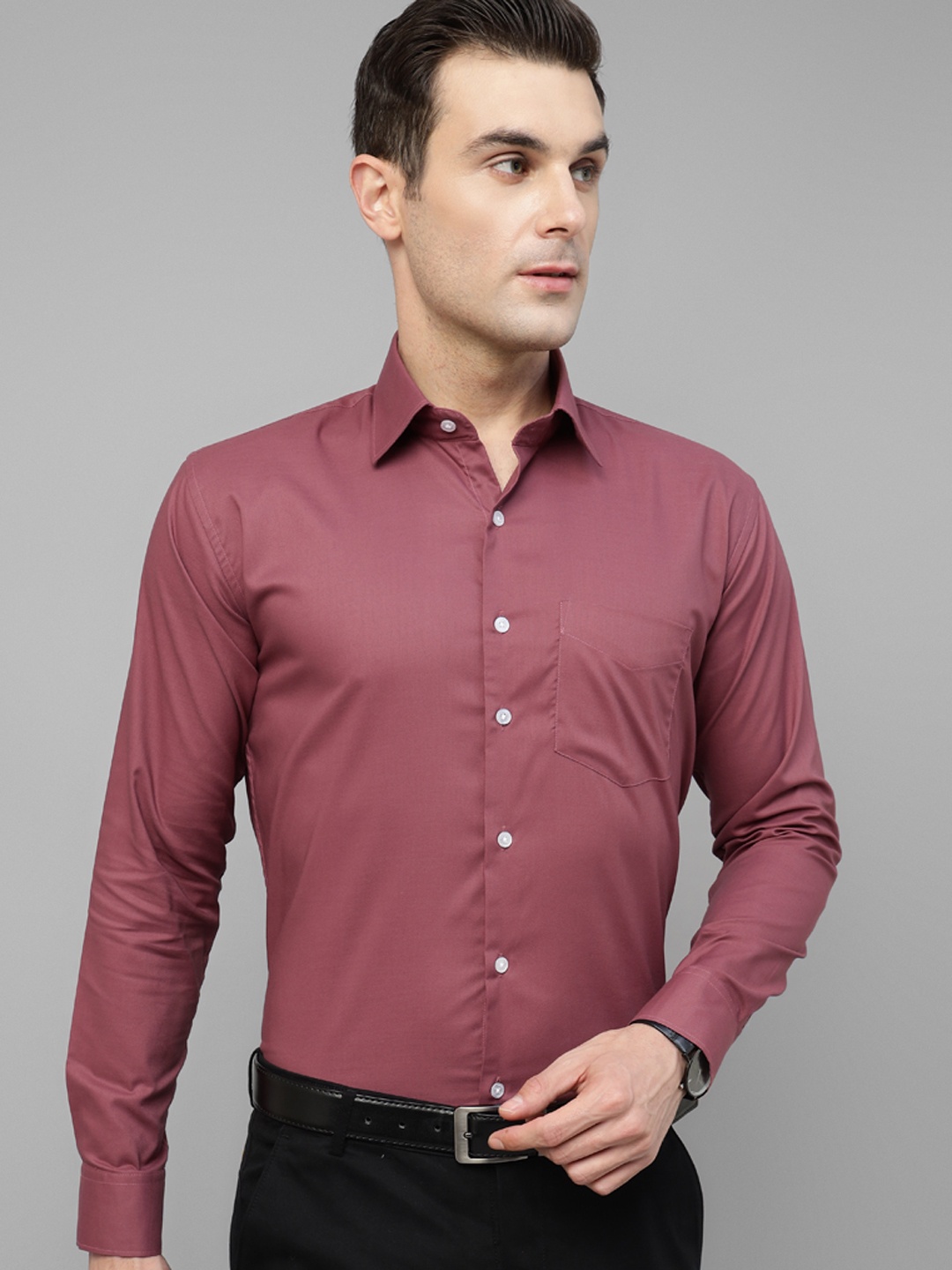 

Hancock Men Classic Slim Fit Opaque Stretchable Formal Shirt, Taupe