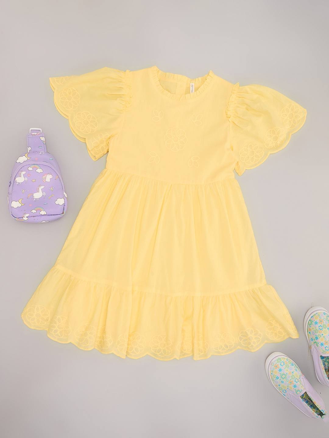 

Pantaloons Junior Print Flutter Sleeve Fit & Flare Dress, Yellow