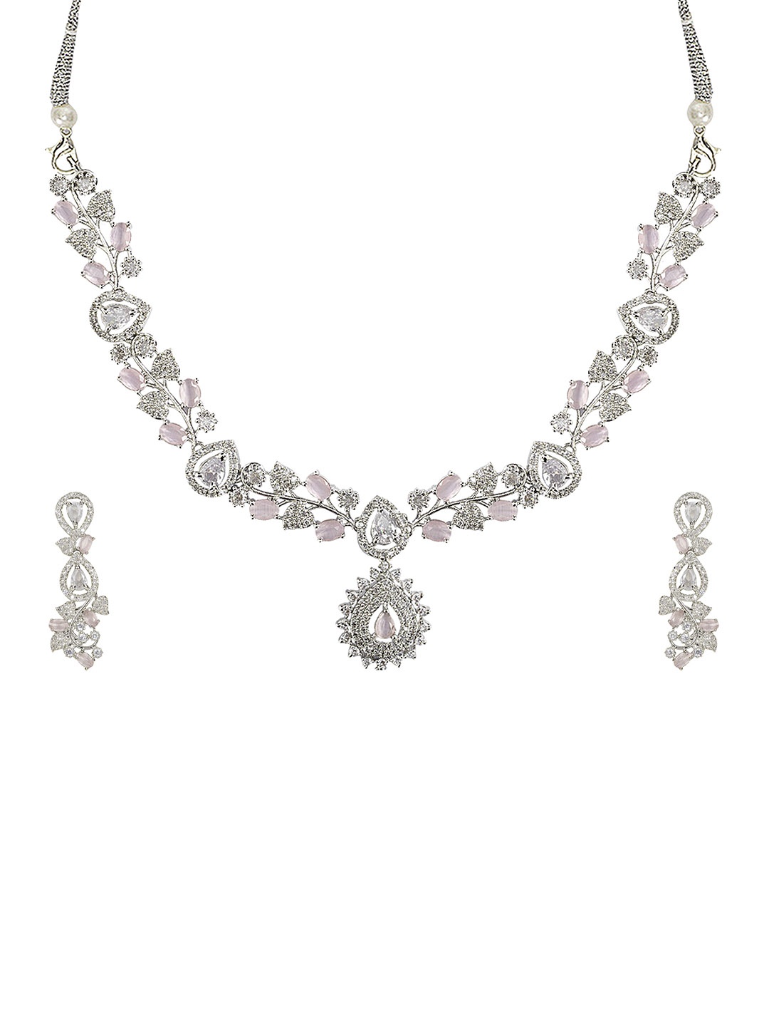 

Ladymania Silver-Plated American Diamond Elegant Jewellery Set, Pink