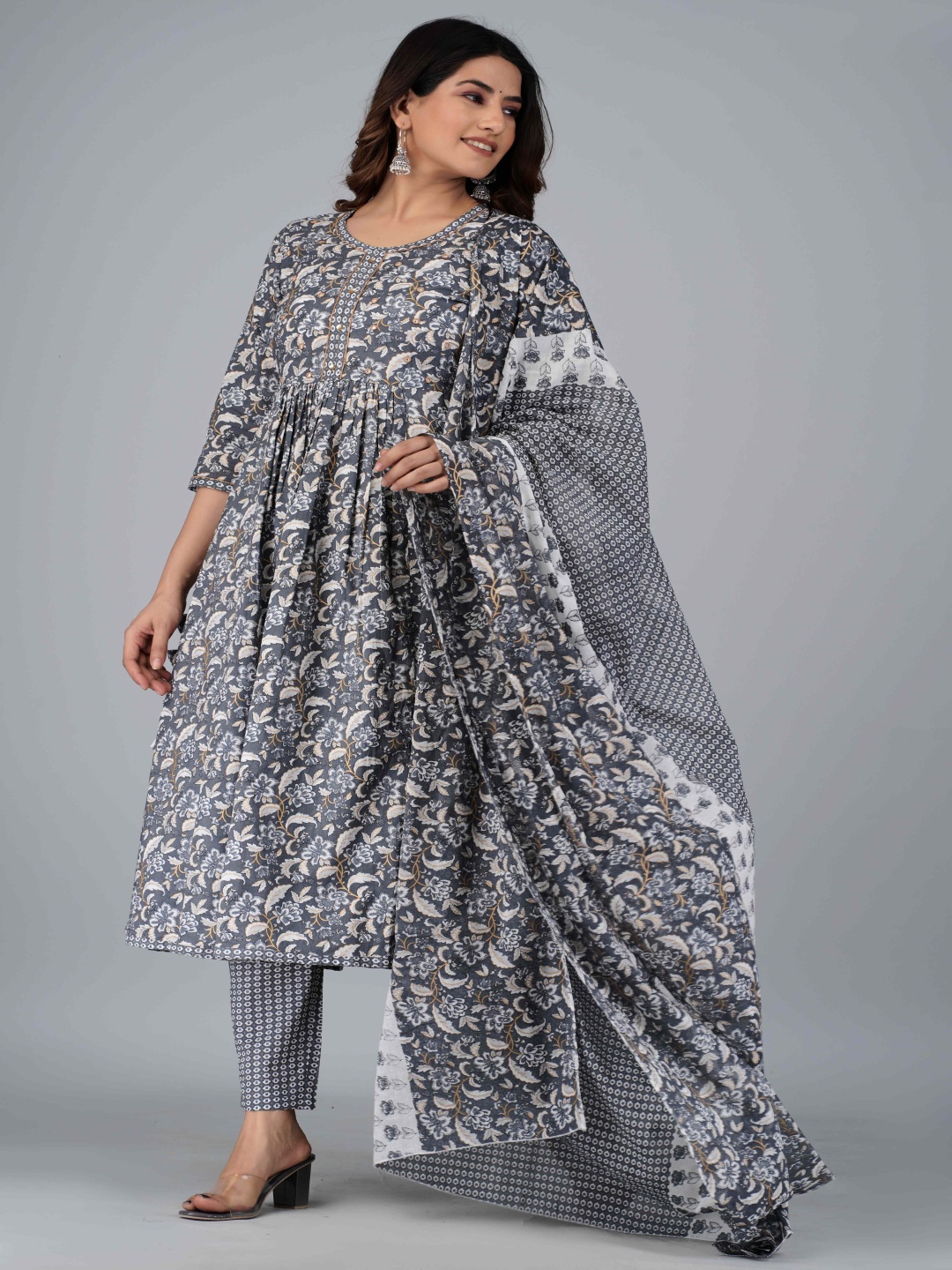 

Moda Rapido Women Ethnic Motifs Printed Regular Pure Cotton Kurta with Pyjamas & With Dupatta, Grey