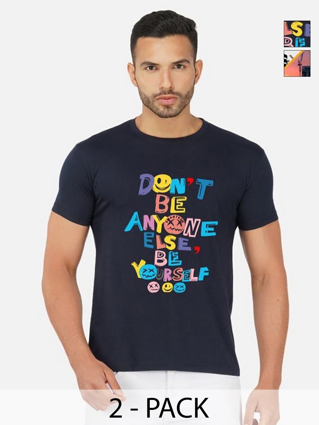 

GLOBAL NOMAD Men 2 Printed Bio Finish Applique T-shirt, Navy blue