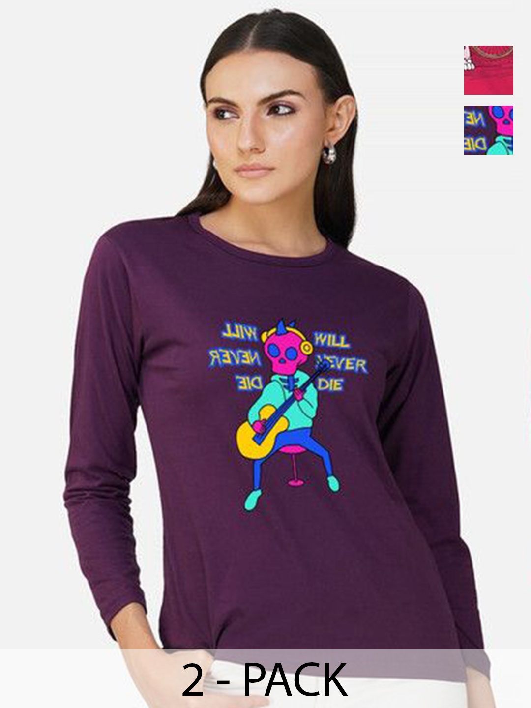 

Metronaut Women 2 Printed Bio Finish Applique T-shirt, Purple