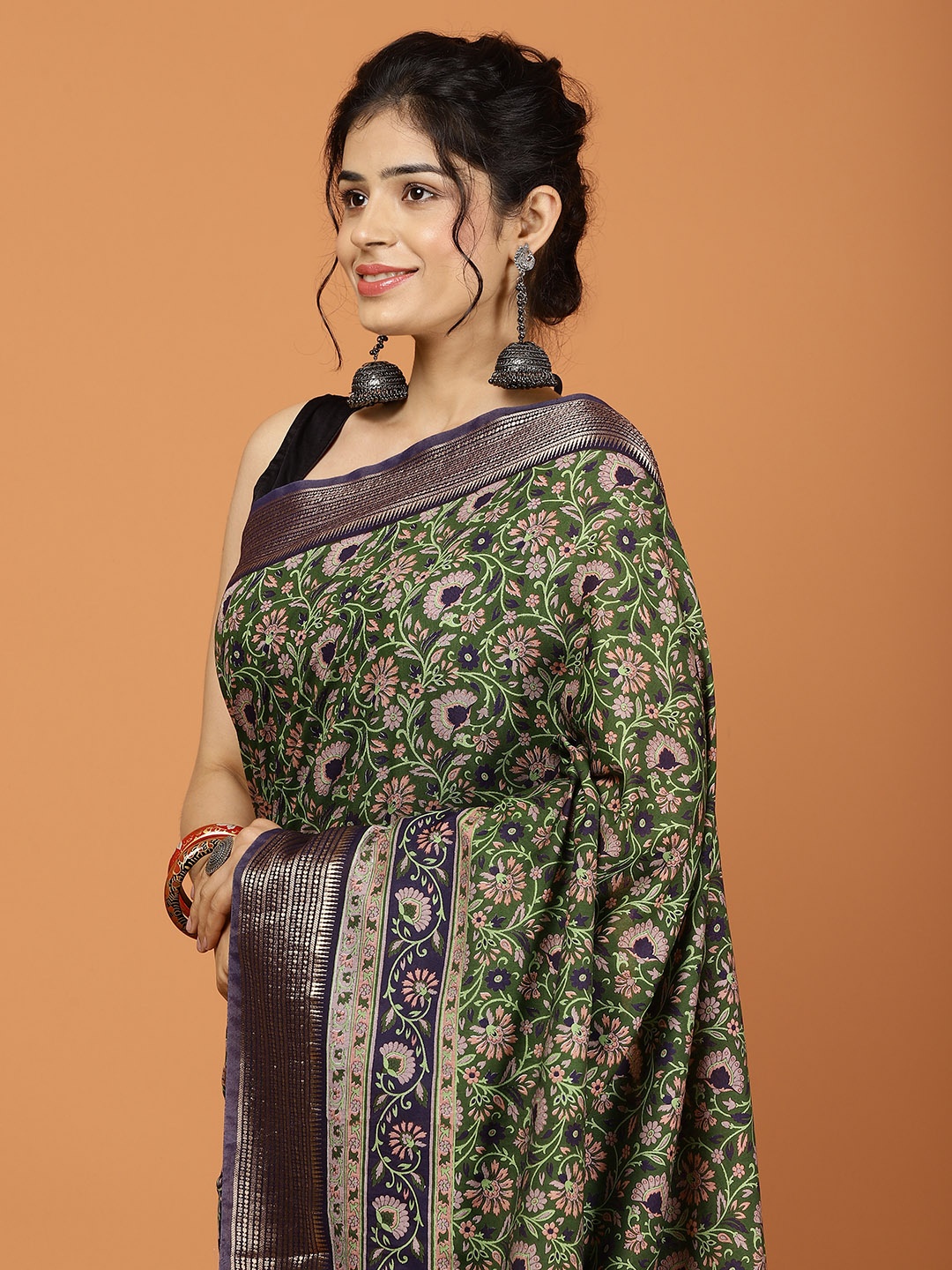 

Meena Bazaar Saree, Green