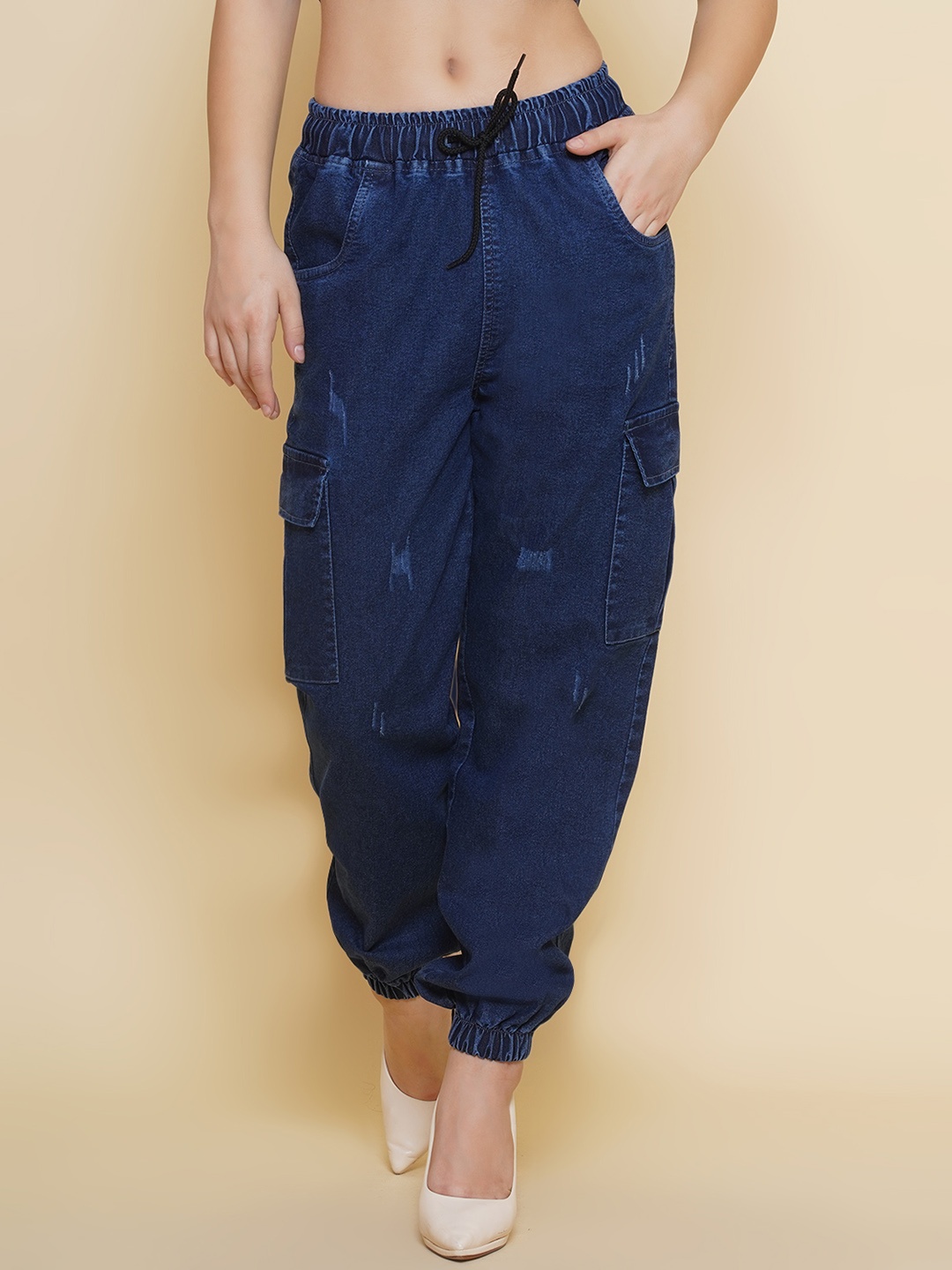 

PUELLA Women Jogger High-Rise Mildly Distressed Stretchable Jeans, Blue