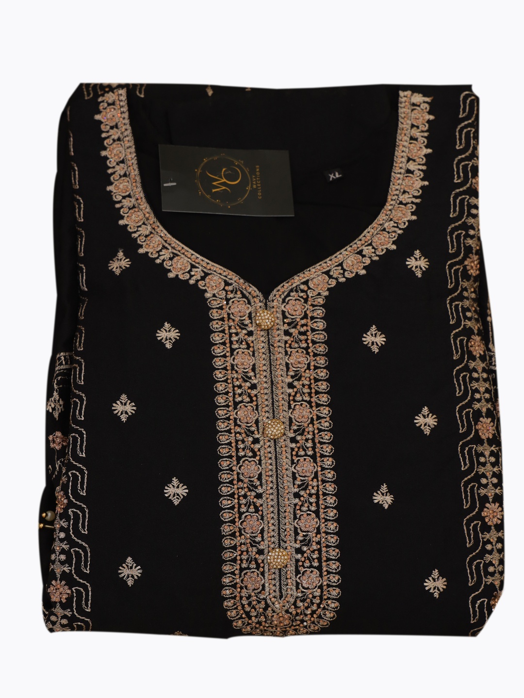 

Wavy Collection Women Embroidered Regular Silk Georgette Kurta with Trousers, Black