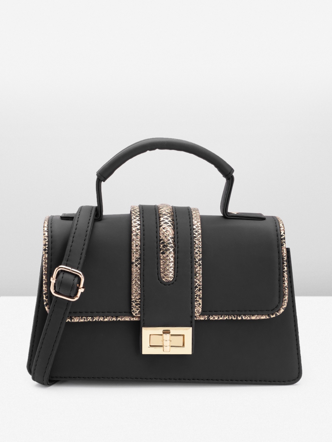 

Carlton London Solid Crossbody Satchel with Contrast Binding, Black
