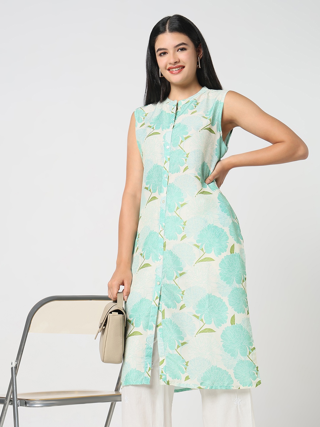 

R&B Women Ethnic Motifs Striped Kurta, Green