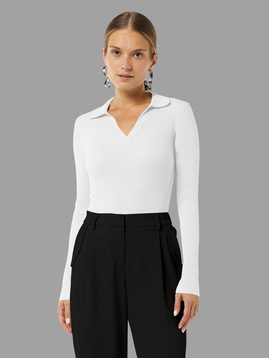 

Dream Beauty Fashion Women Shirt Collar Fitted Top, White